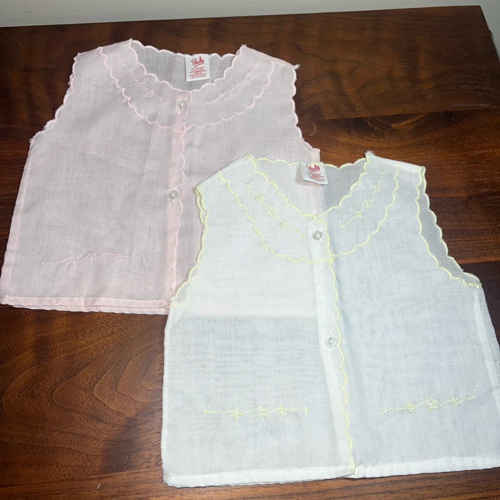 Vintage Pauly infant diaper shirts. Set of 2 Scalloped Trim Baby Sleeveless